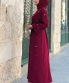 Taş Detaylı Bel Kuşaklı Elbise 3797 Bordo
