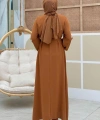 Taş Detaylı Bel Kuşaklı Elbise 3797 Taba