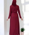Taş Detaylı  Elbise ŞAL HEDİYE   3953 Bordo