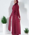 Taş Detaylı  Elbise ŞAL HEDİYE   3953 Bordo
