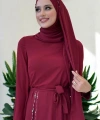 Taş Detaylı  Elbise ŞAL HEDİYE   3953 Bordo