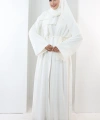 Taş Detaylı Şallı Abaya 7096 Ekru