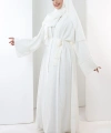 Taş Detaylı Şallı Abaya 7096 Ekru