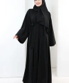 Taş Detaylı Şallı Abaya 7096 Siyah