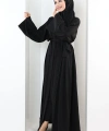 Taş Detaylı Şallı Abaya 7096 Siyah