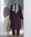 Taş Detaylı Uzun Ceket Pantolon İkili Takım 8683 Bordo