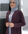 Taş Detaylı Uzun Ceket Pantolon İkili Takım 8683 Bordo