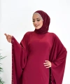 Taş Detaylı Yarasakol Gizli İp Kuşaklı Elbise 3969 Bordo