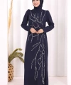 Taş İşleme Desenli Elbise 3889 Lacivert
