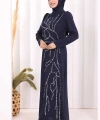 Taş İşleme Desenli Elbise 3889 Lacivert