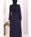 Taş İşleme Desenli Elbise 3889 Lacivert