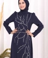 Taş İşleme Desenli Elbise 3889 Lacivert
