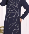 Taş İşleme Desenli Elbise 3889 Lacivert