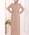 Taş İşleme Desenli Elbise 3889 Vizon