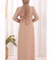 Taş İşleme Desenli Elbise 3889 Vizon
