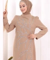 Taş İşleme Desenli Elbise 3889 Vizon