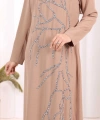 Taş İşleme Desenli Elbise 3889 Vizon