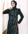 Taş İşleme Desenli Elbise 3889 Zümrüt