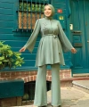 Taş İşleme Detaylı Kuşaklı Tunik ve Pantolonlu Takım 8432 Mint