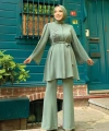 Taş İşleme Detaylı Kuşaklı Tunik ve Pantolonlu Takım 8432 Mint
