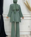 Taş İşleme Detaylı Kuşaklı Tunik ve Pantolonlu Takım 8432 Mint