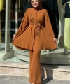 Taş İşleme Detaylı Kuşaklı Tunik ve Pantolonlu Takım 8432 Taba