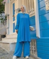 Taş İşleme Detaylı Pantolonlu Tunik Takım 8464 Mavi