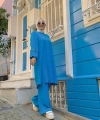 Taş İşleme Detaylı Pantolonlu Tunik Takım 8464 Mavi