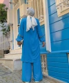 Taş İşleme Detaylı Pantolonlu Tunik Takım 8464 Mavi