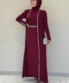 Taş İşleme Detaylı Yelekli Elbise Takım 3838 Bordo