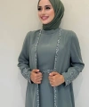 Taş İşleme Detaylı Yelekli Elbise Takım 3838 Mint