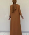 Taş İşleme Detaylı Yelekli Elbise Takım 3838 Taba