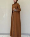 Taş İşleme Detaylı Yelekli Elbise Takım 3838 Taba