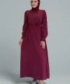 Taş İşlemeli Kuşaklı Elbise 3830 Bordo