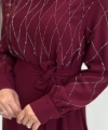 Taş İşlemeli Kuşaklı Elbise 3830 Bordo