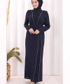 Taşlı Krep Dantel Elbise 3870 Lacivert