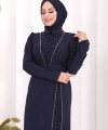 Taşlı Krep Dantel Elbise 3870 Lacivert