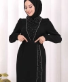 Taşlı Krep Dantel Elbise 3870 Siyah