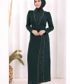 Taşlı Krep Dantel Elbise 3870 Zümrüt