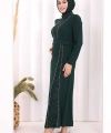 Taşlı Krep Dantel Elbise 3870 Zümrüt