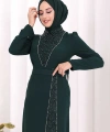Taşlı Krep Dantel Elbise 3870 Zümrüt