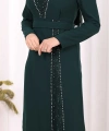 Taşlı Krep Dantel Elbise 3870 Zümrüt