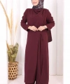 Tek Omuz Gold Toka Detaylı Tunik Pantolon Takım 8698 Mürdüm