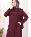 Tek Omuz Gold Toka Detaylı Tunik Pantolon Takım 8698 Mürdüm