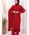 Tunik, Pantolon ve Abaya Üçlü Takım 8663 Bordo