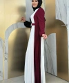 Üç Renkli Bel Kemer Pilise Detay Elbise 3622 Bordo
