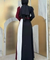 Üç Renkli Bel Kemer Pilise Detay Elbise 3622 Bordo