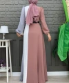 Üç Renkli Bel Kemer Pilise Detay Elbise 3622 Füme