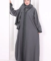 Üçlü Dantelli Abayalı Takım 6089 Füme