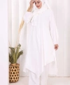 Umre Dubai Tunik Pantolon Takım ŞAL HEDİYE  8003 Ekru